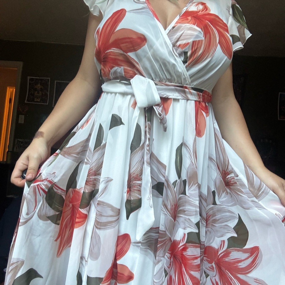 Floral Wrap Dress in Red and Green